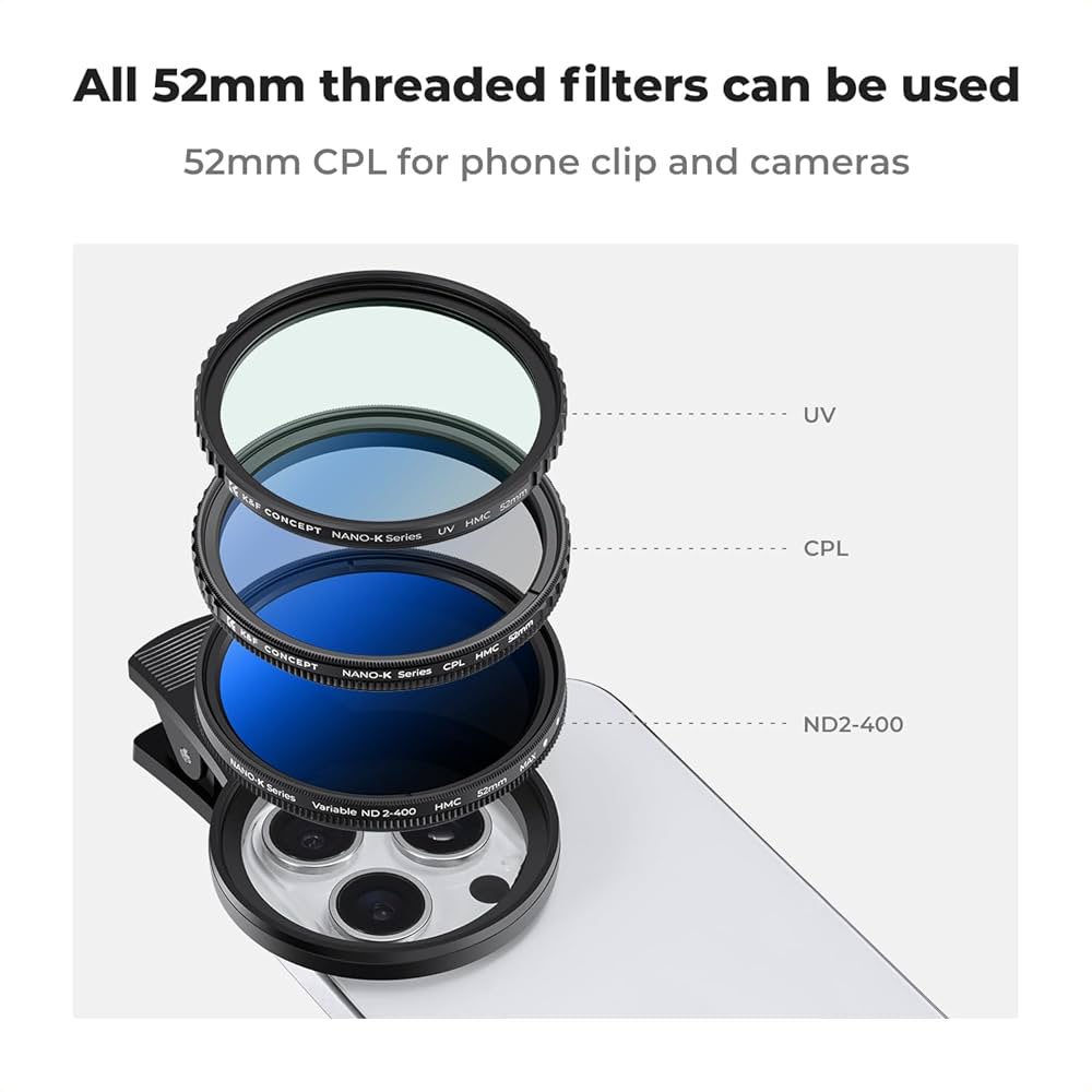 52mm Clip-on CPL Phone Camera Lens Filter Kit - K&F Concepts