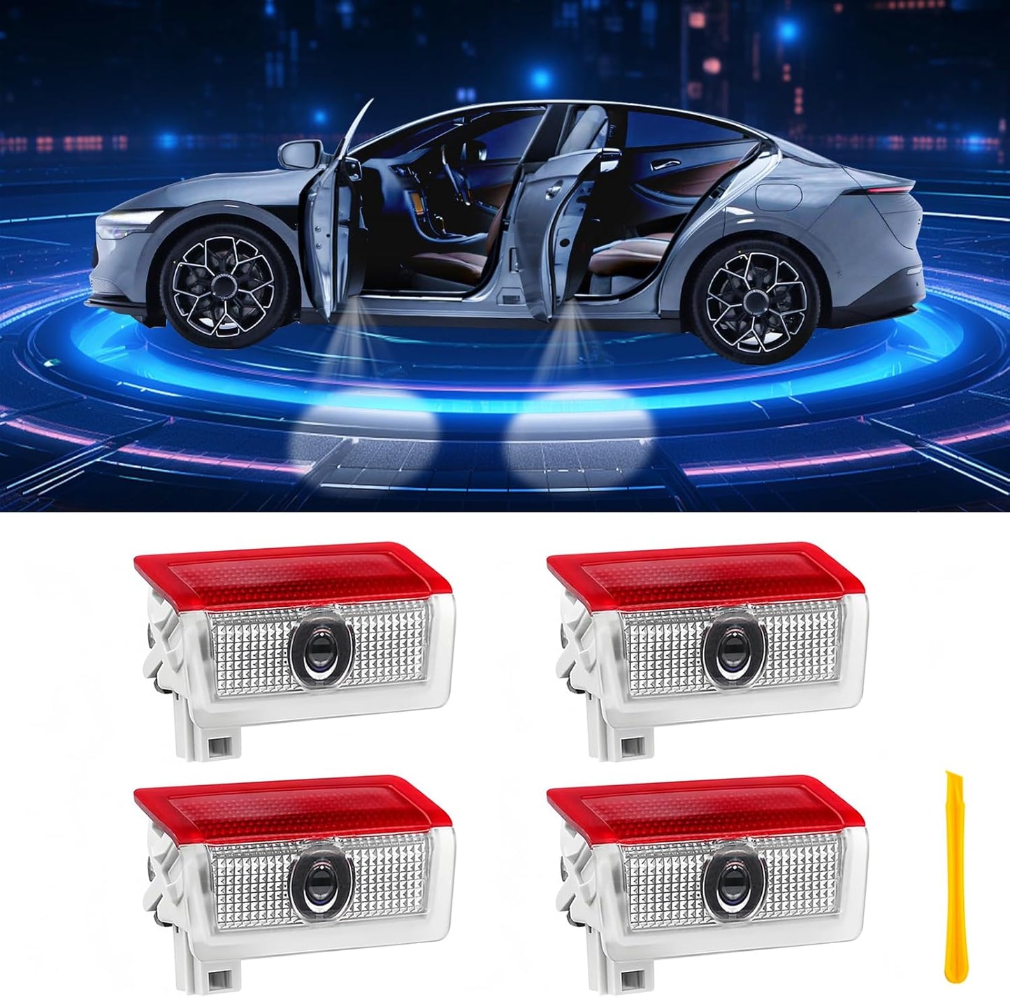 Car Door Lights Logo Projector Puddle Lights Compatible with a B C E M GL GLA GLC GLE Class Accessories, No Fade 4K-HD Car Welcome Lights(4 Pack)
