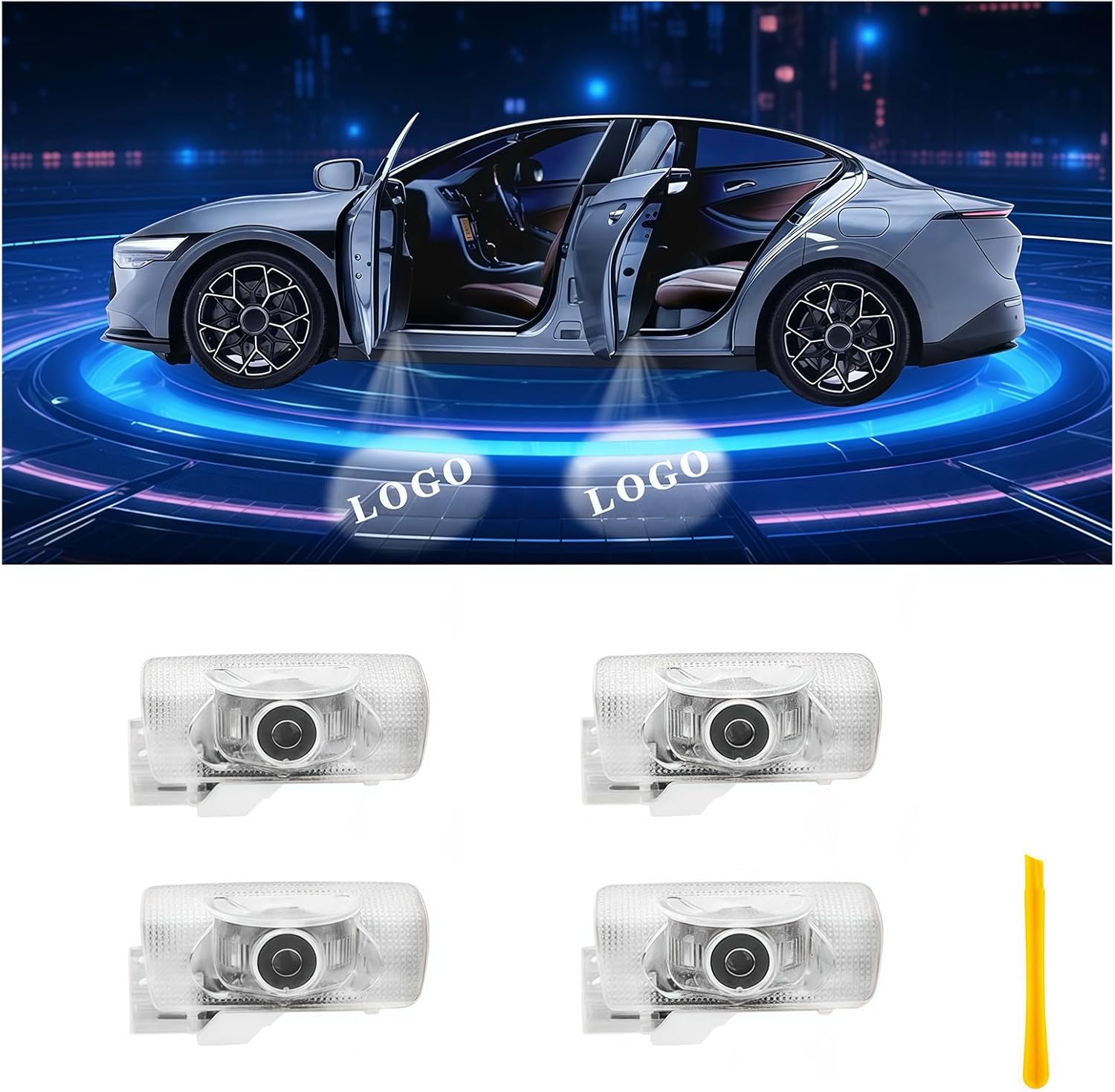 Car Door Lights Logo Projector Puddle Lights Compatible with LS ES Is LX RX GS GX RC UX Accessories, No Fade 4K-HD Car Welcome Lights(4 Pack, Dual Plug)