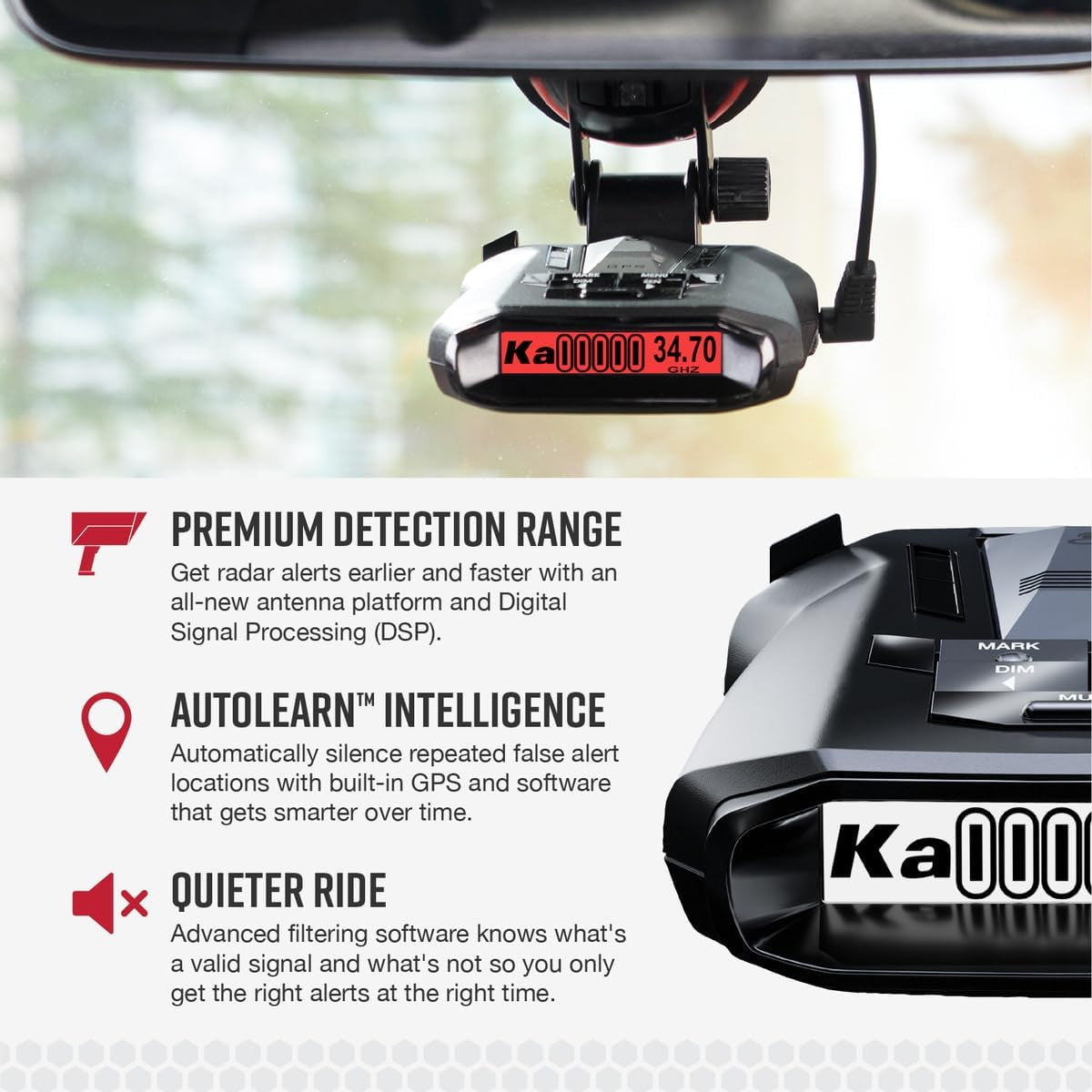 RAD 700I Laser Radar Detector - Premium Detection Range, Autolearn Intelligence, Advanced Filtering Software, Apple Carplay and Android Auto Compatible, Laser Eye Front and Rear Detection