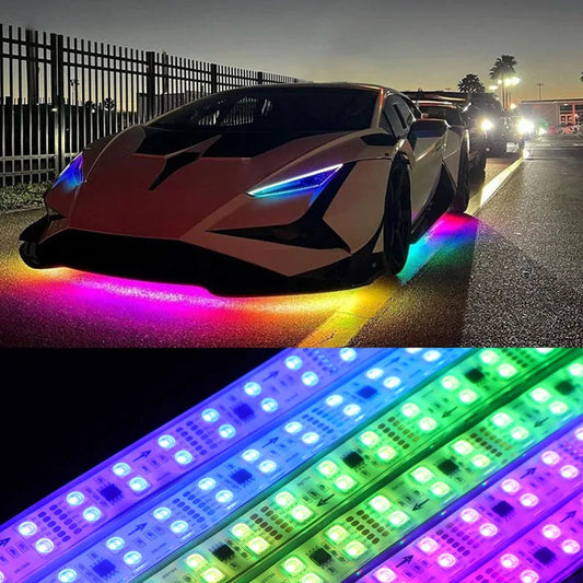 Dual-Row RGBIC Underbody LED Light Kit – IP68 Waterproof Flowing Chasing Glow (6-Piece Set for Cars)