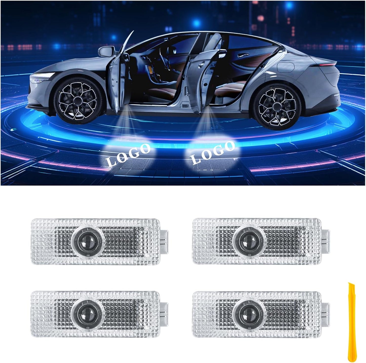 Car Door Lights Logo Projector Puddle Lights Compatible with Range Rover Accessories, No Fade 4K-HD Car Welcome Lights(4 Pack, Dual Plug)